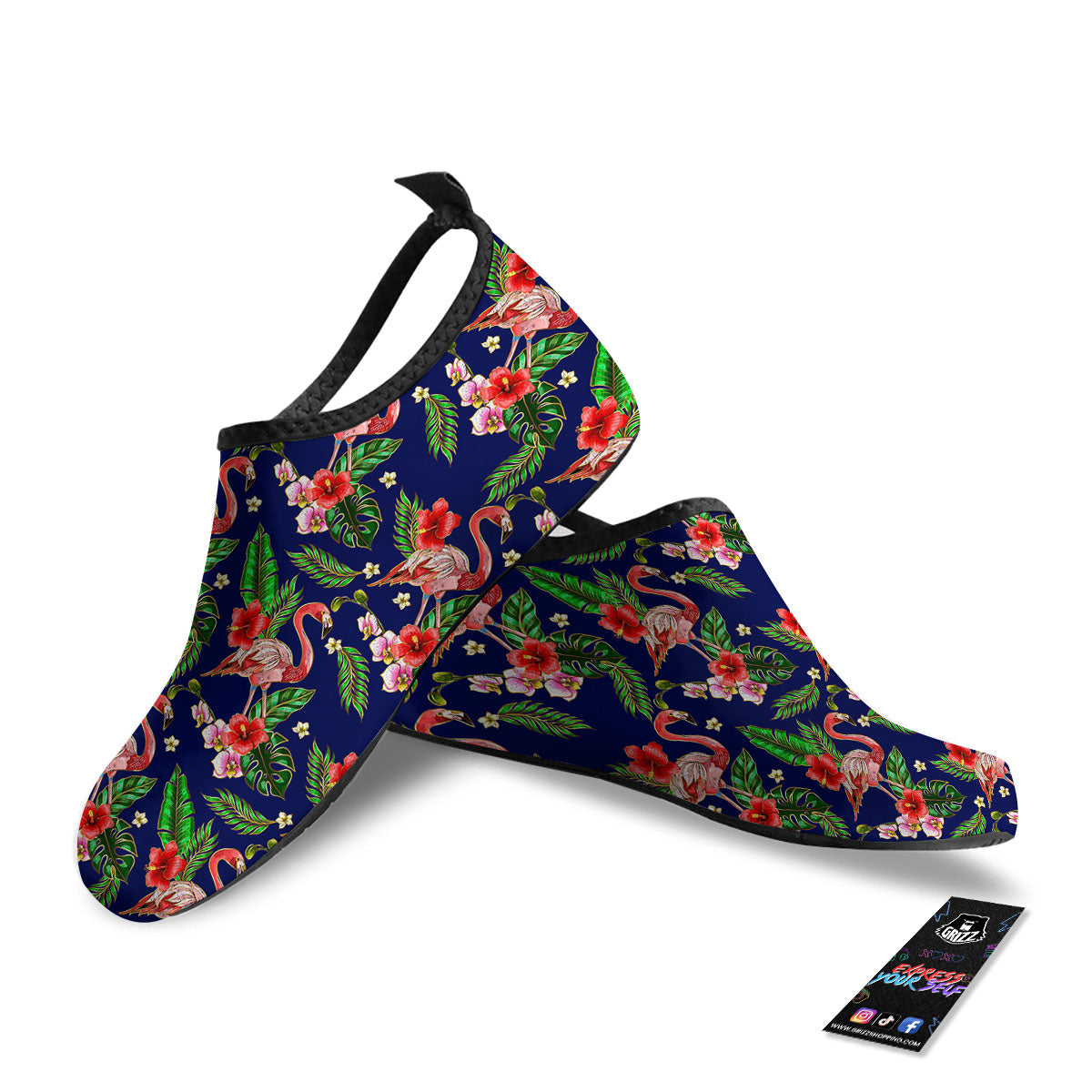 Flamingo Floral Tropical Print Pattern Water Shoes-grizzshop