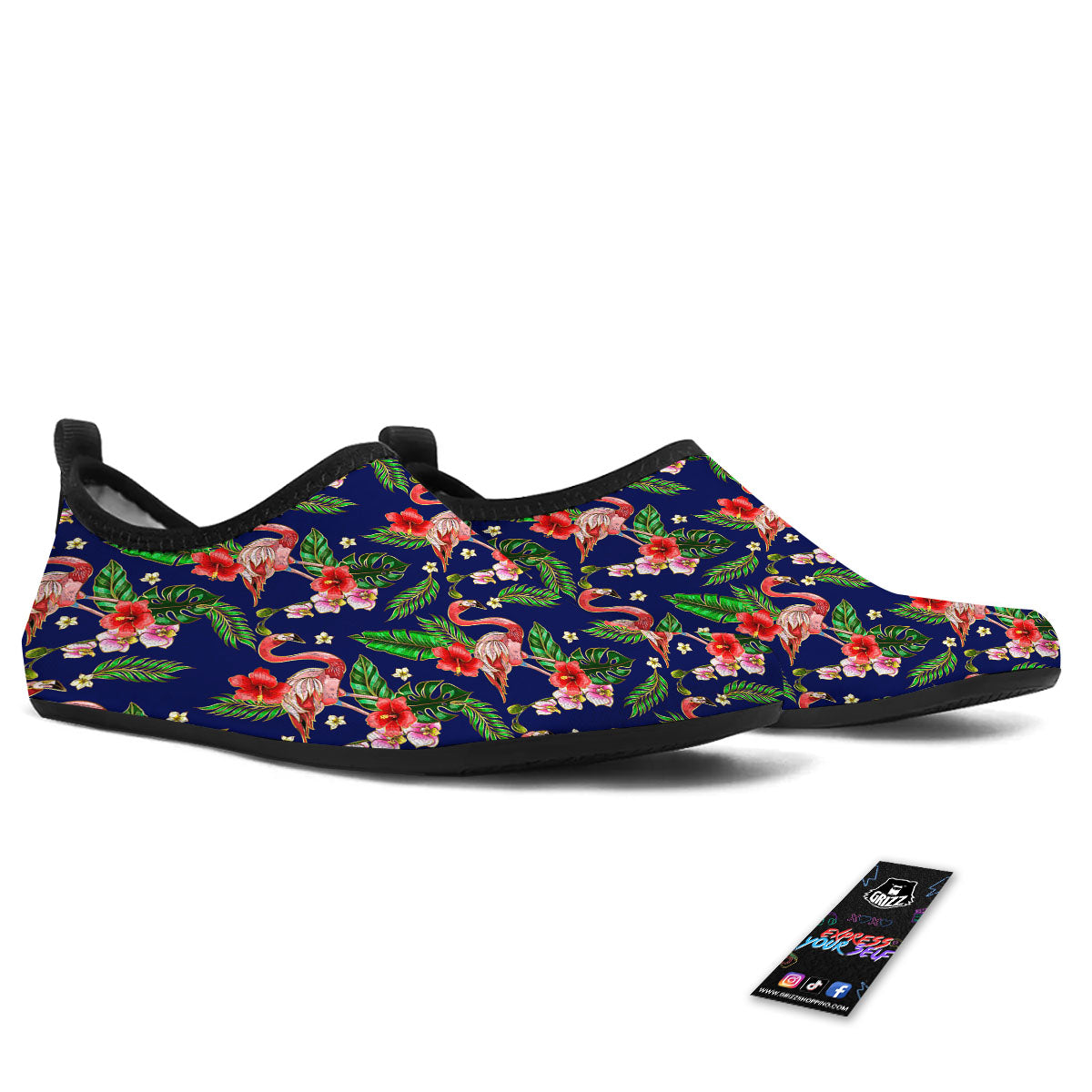 Flamingo Floral Tropical Print Pattern Water Shoes-grizzshop