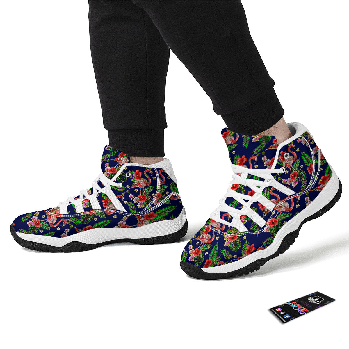 Flamingo Floral Tropical Print Pattern White Bball Shoes-grizzshop