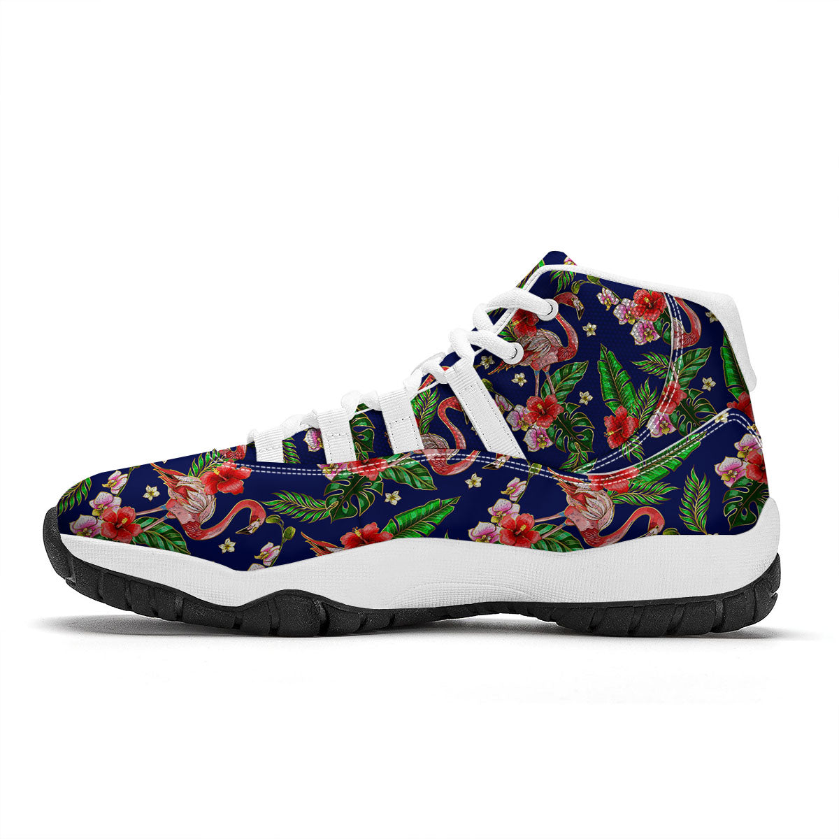 Flamingo Floral Tropical Print Pattern White Bball Shoes-grizzshop