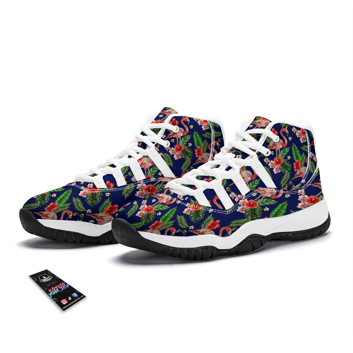 Flamingo Floral Tropical Print Pattern White Bball Shoes-grizzshop