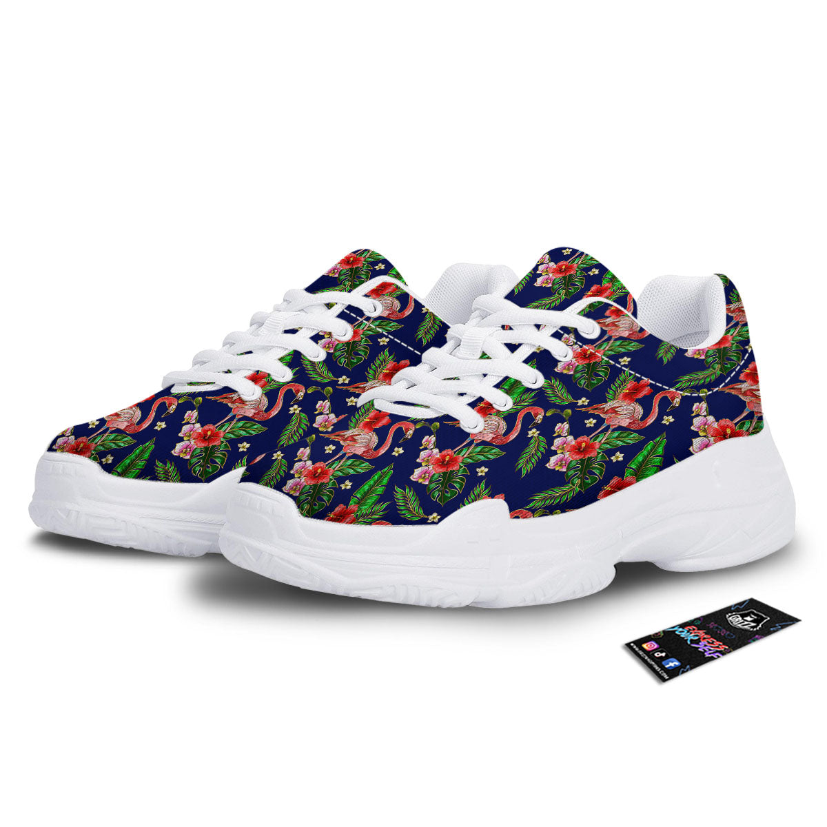 Flamingo Floral Tropical Print Pattern White Chunky Shoes-grizzshop