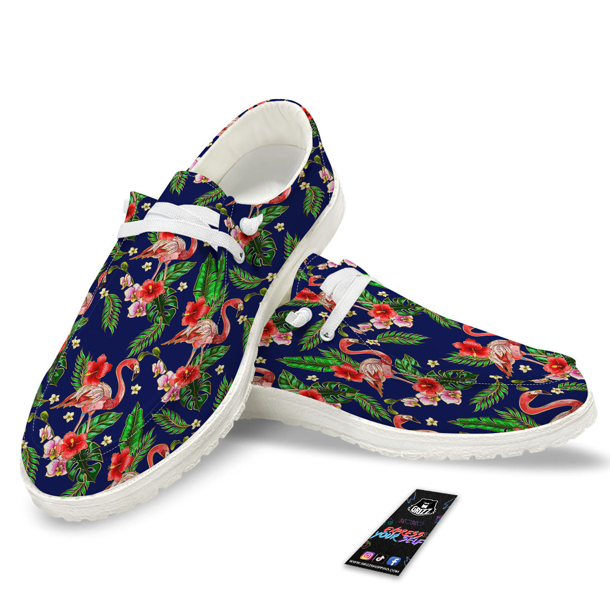 Flamingo Floral Tropical Print Pattern White Loafers-grizzshop