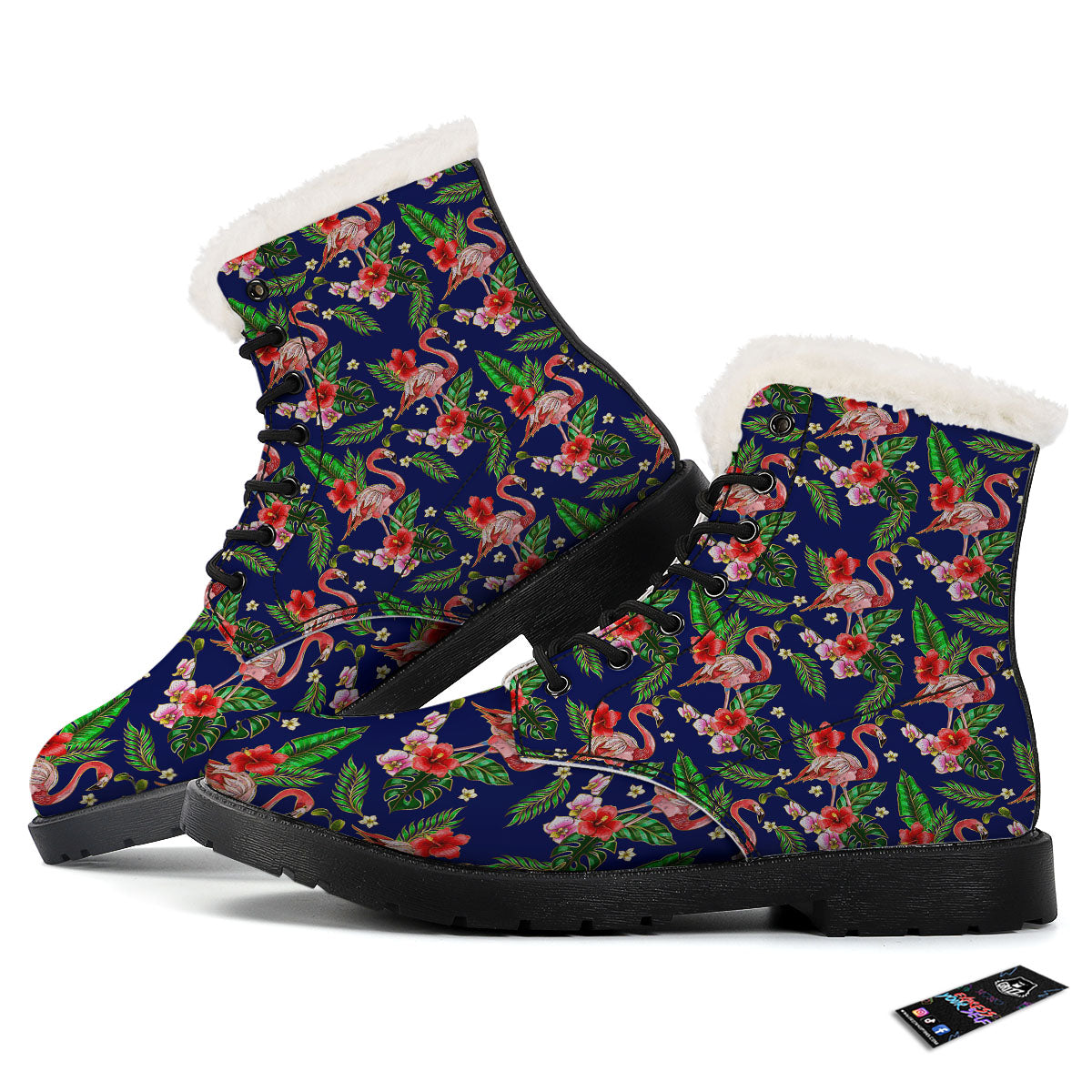 Flamingo Floral Tropical Print Pattern Winter Boots-grizzshop