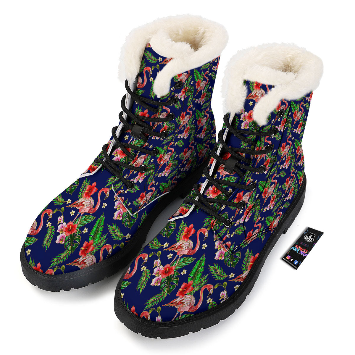 Flamingo Floral Tropical Print Pattern Winter Boots-grizzshop