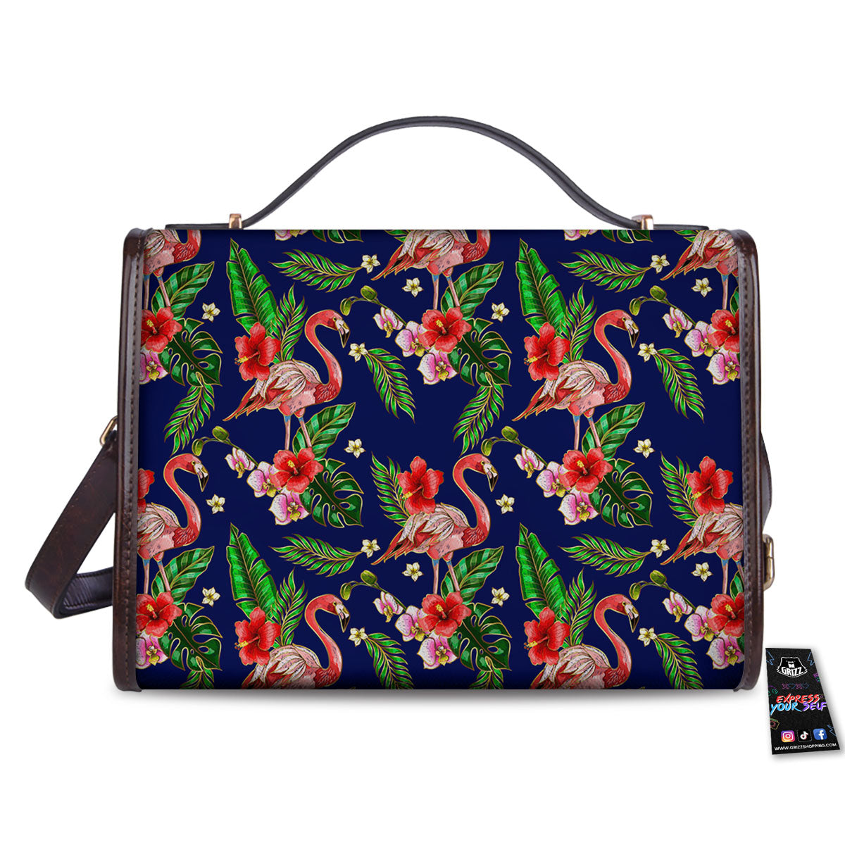 Flamingo Floral Tropical Print Pattern Women's Satchel Bag-grizzshop