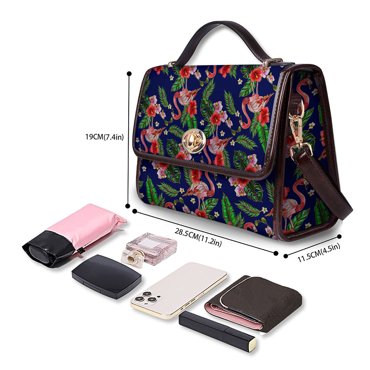Flamingo Floral Tropical Print Pattern Women's Satchel Bag-grizzshop