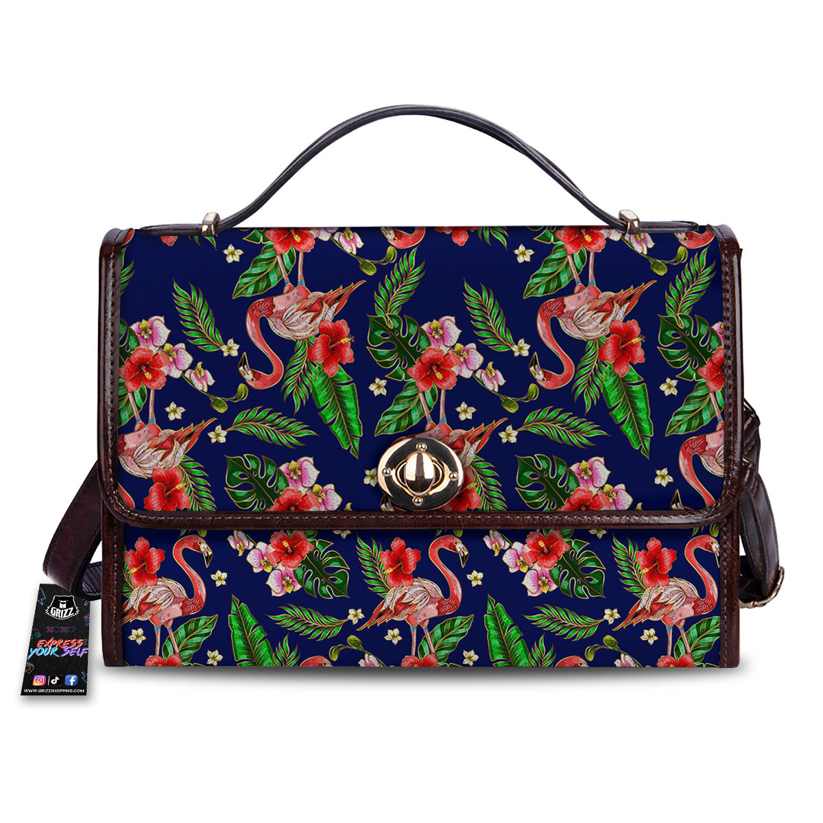 Flamingo Floral Tropical Print Pattern Women's Satchel Bag-grizzshop