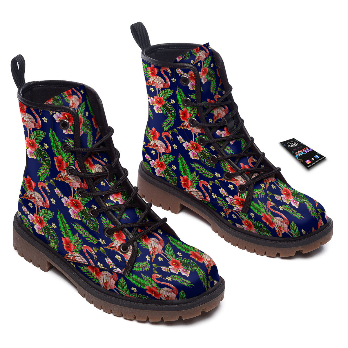Flamingo Floral Tropical Print Pattern Work Boots-grizzshop