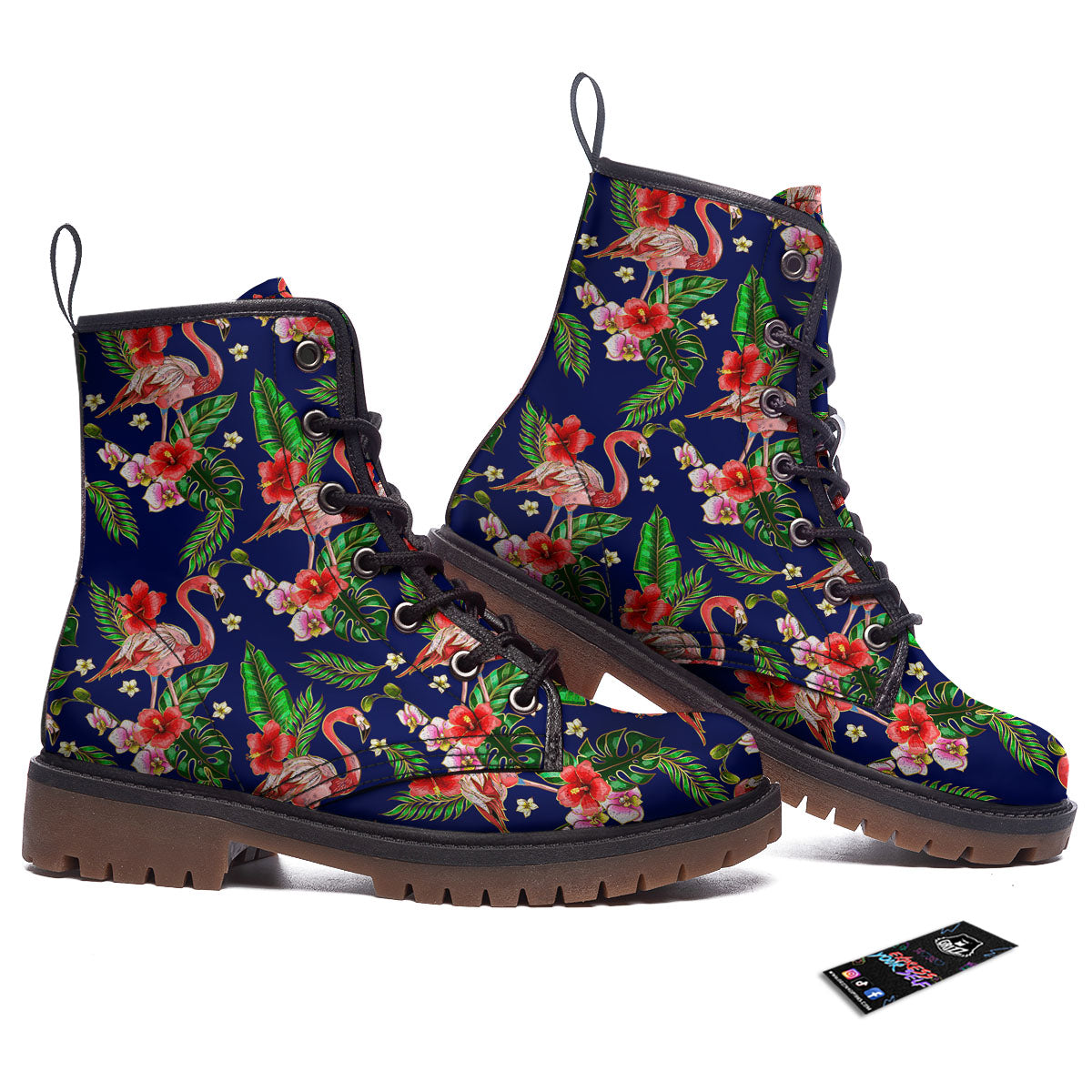 Flamingo Floral Tropical Print Pattern Work Boots-grizzshop