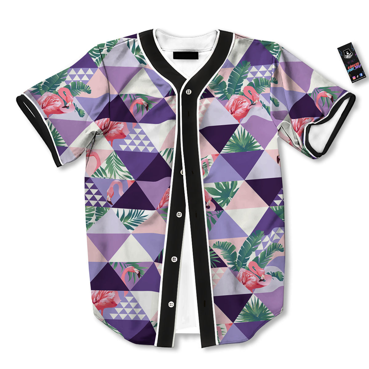 Flamingo Geometric Purple Print Pattern Baseball Jersey-grizzshop