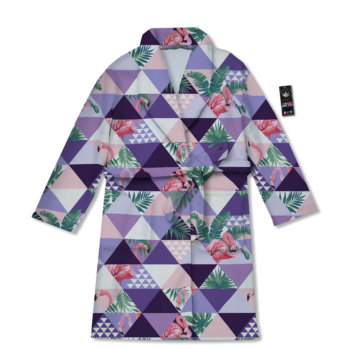 Flamingo Geometric Purple Print Pattern Bathrobe-grizzshop