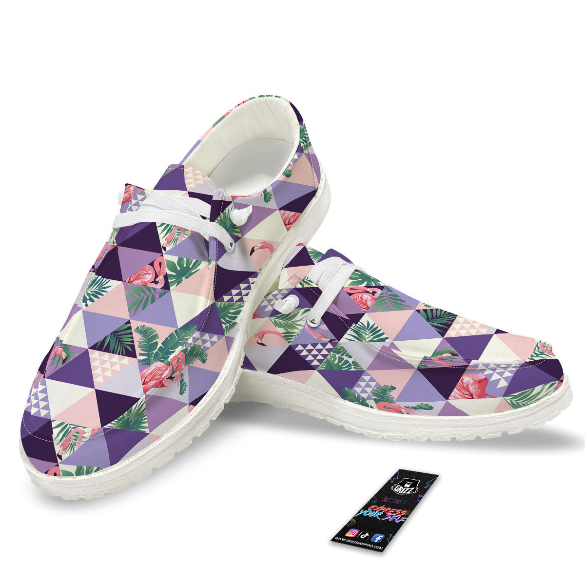 Flamingo Geometric Purple Print Pattern Black Loafers-grizzshop