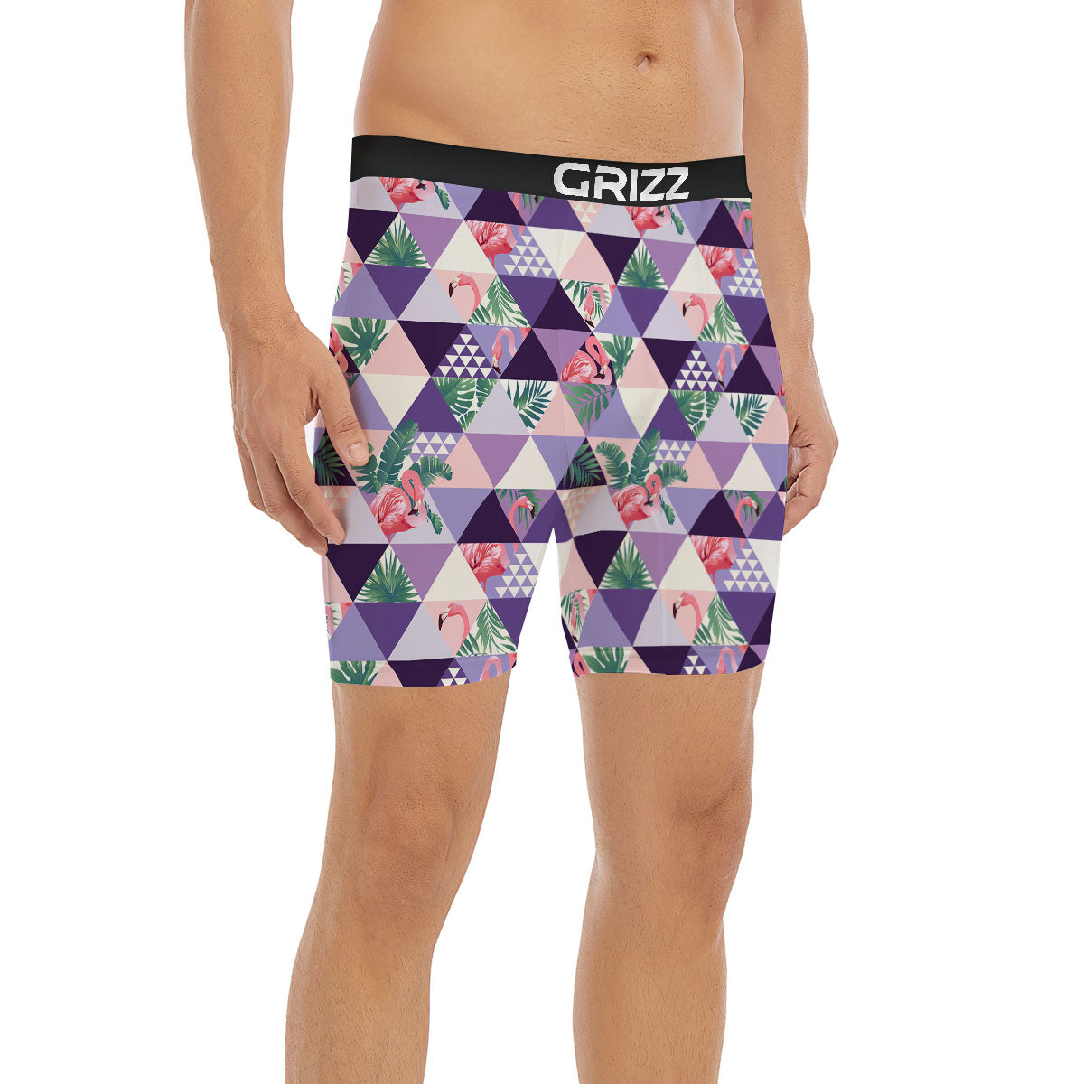 Flamingo Geometric Purple Print Pattern Boxer Briefs-grizzshop