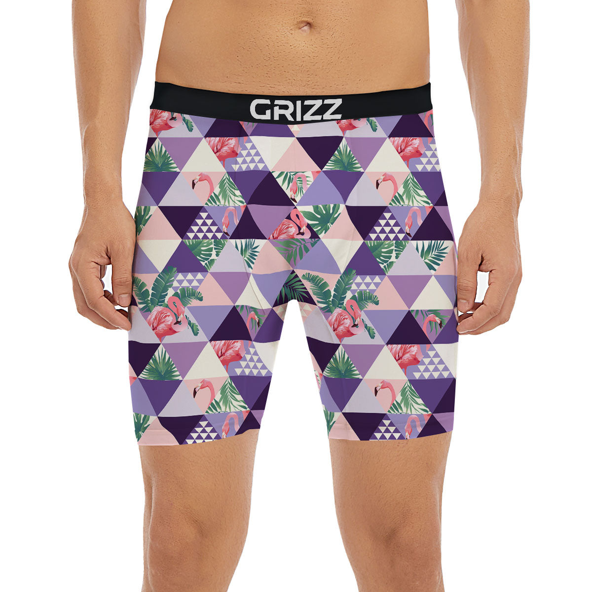 Flamingo Geometric Purple Print Pattern Boxer Briefs-grizzshop