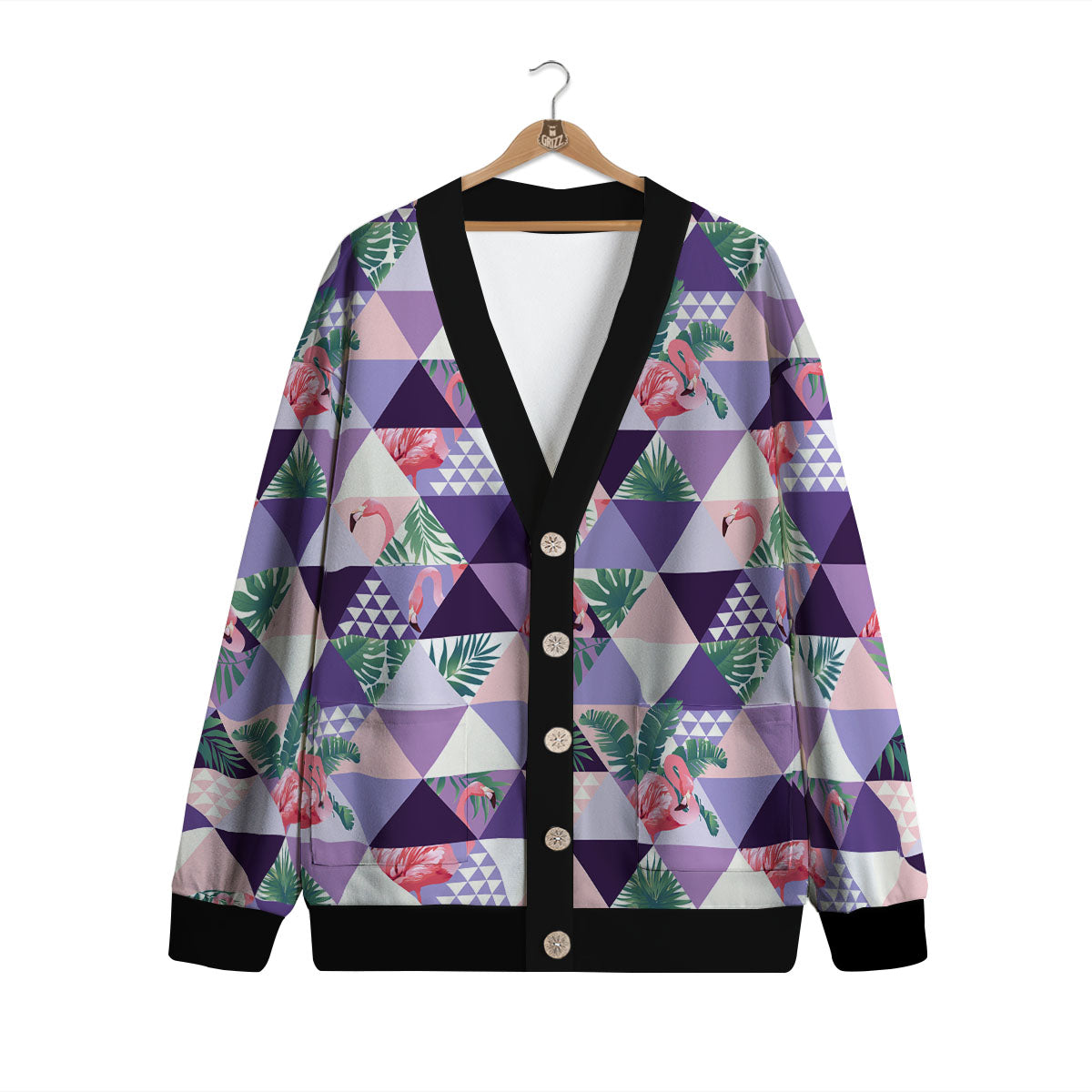 Flamingo Geometric Purple Print Pattern Cardigan-grizzshop
