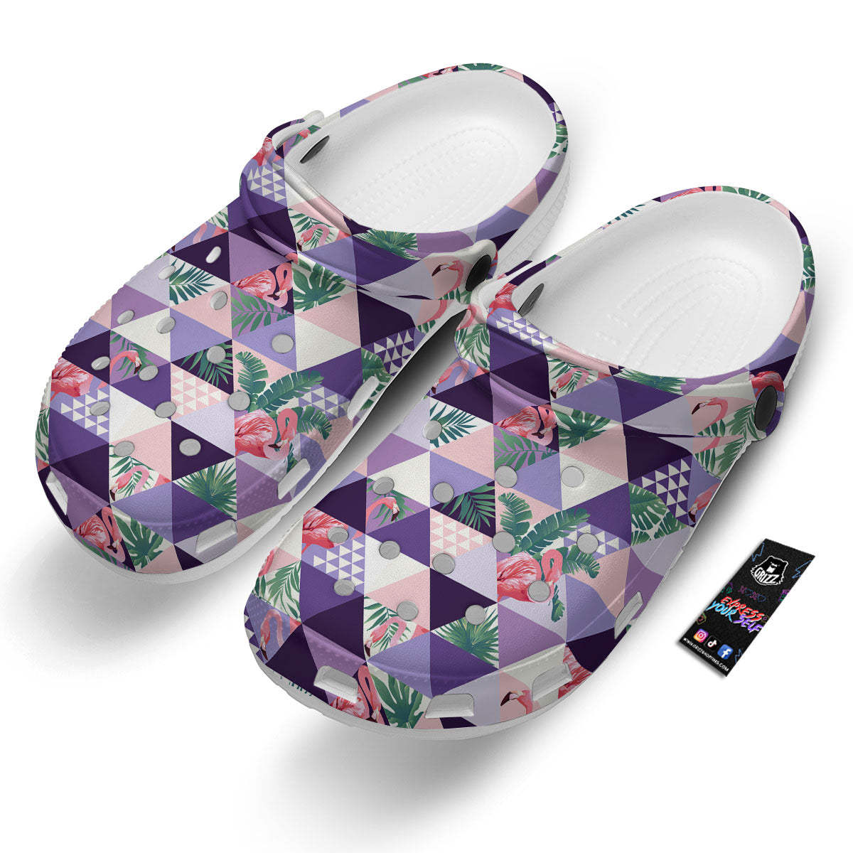 Flamingo Geometric Purple Print Pattern Clog-grizzshop