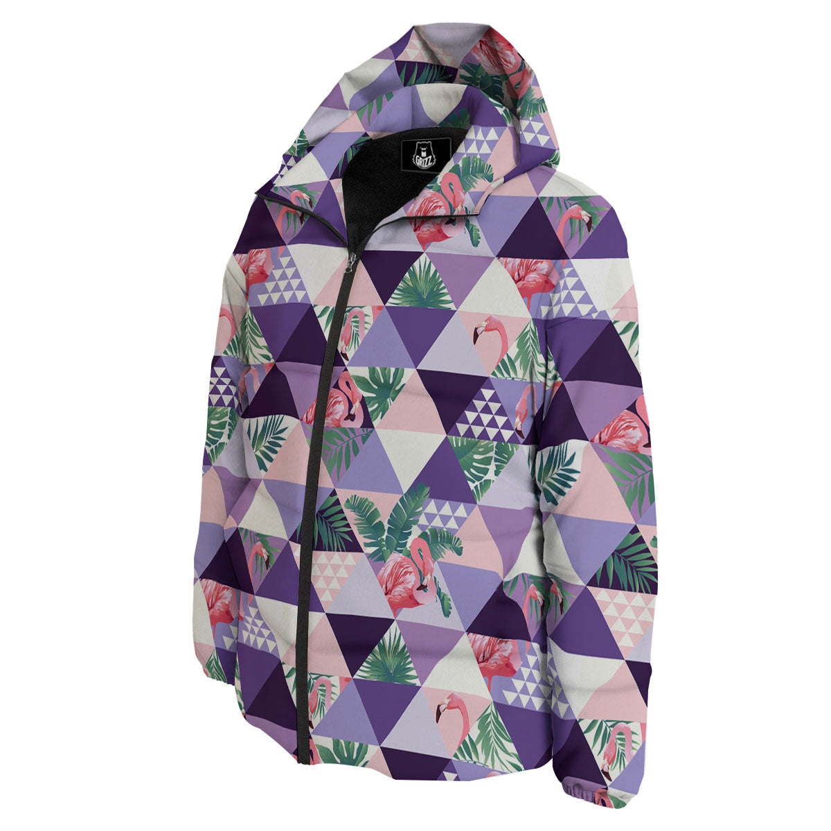 Flamingo Geometric Purple Print Pattern Down Jacket-grizzshop