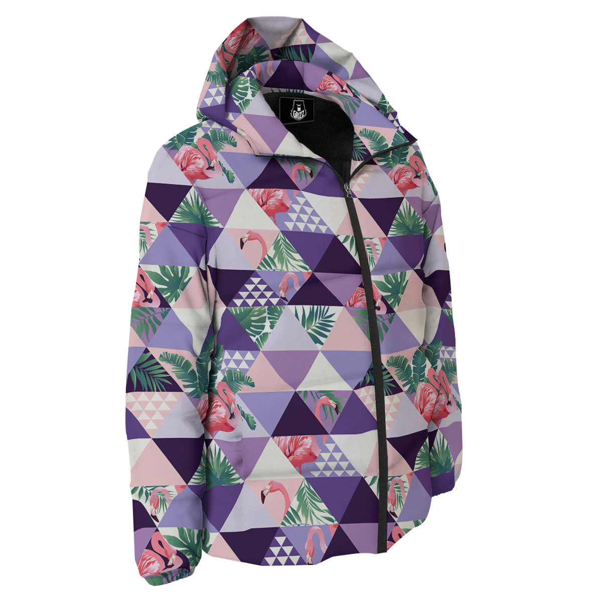 Flamingo Geometric Purple Print Pattern Down Jacket-grizzshop