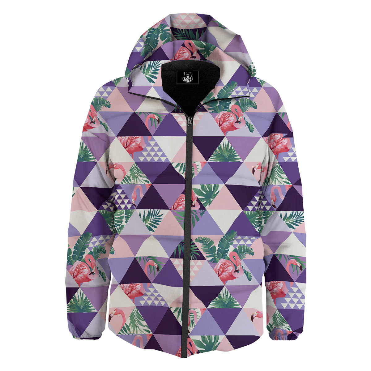 Flamingo Geometric Purple Print Pattern Down Jacket-grizzshop