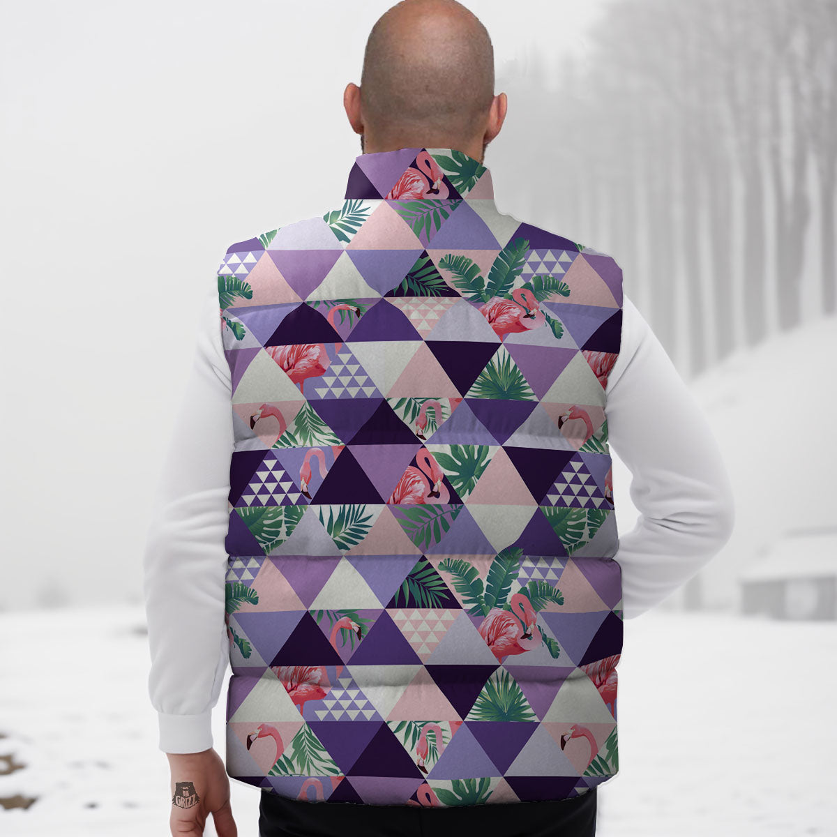 Flamingo Geometric Purple Print Pattern Down Vest