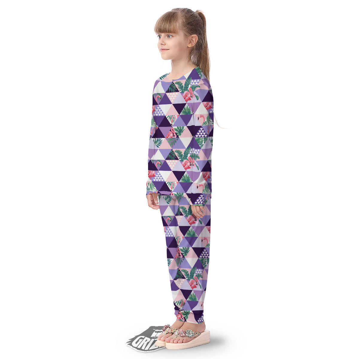 Flamingo Geometric Purple Print Pattern Kid's Pajamas-grizzshop