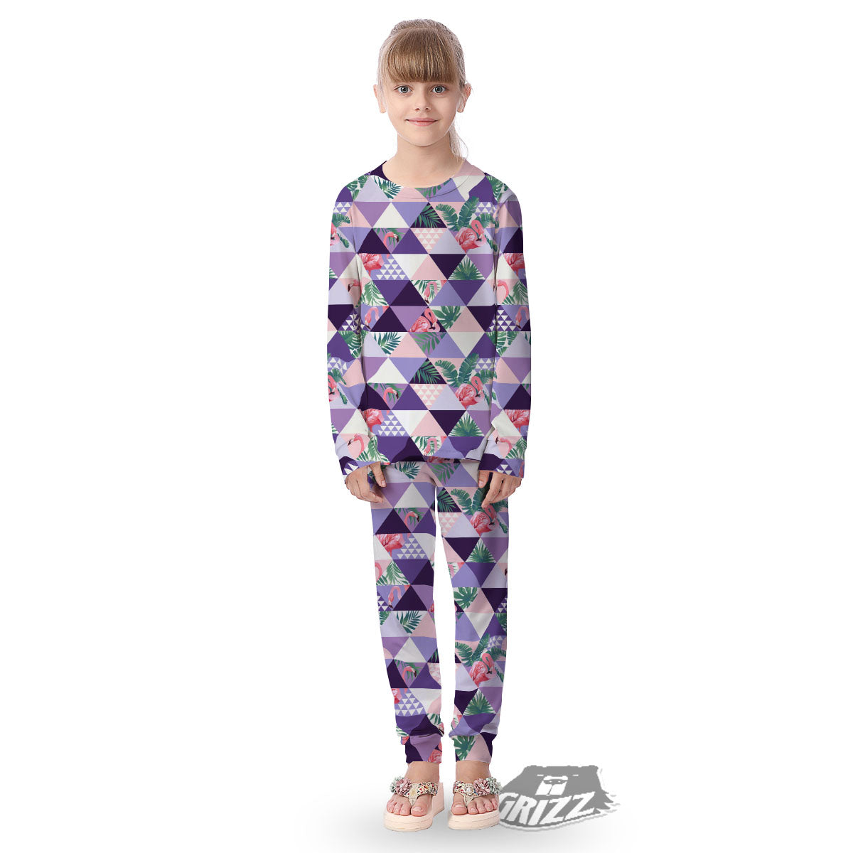 Flamingo Geometric Purple Print Pattern Kid's Pajamas-grizzshop