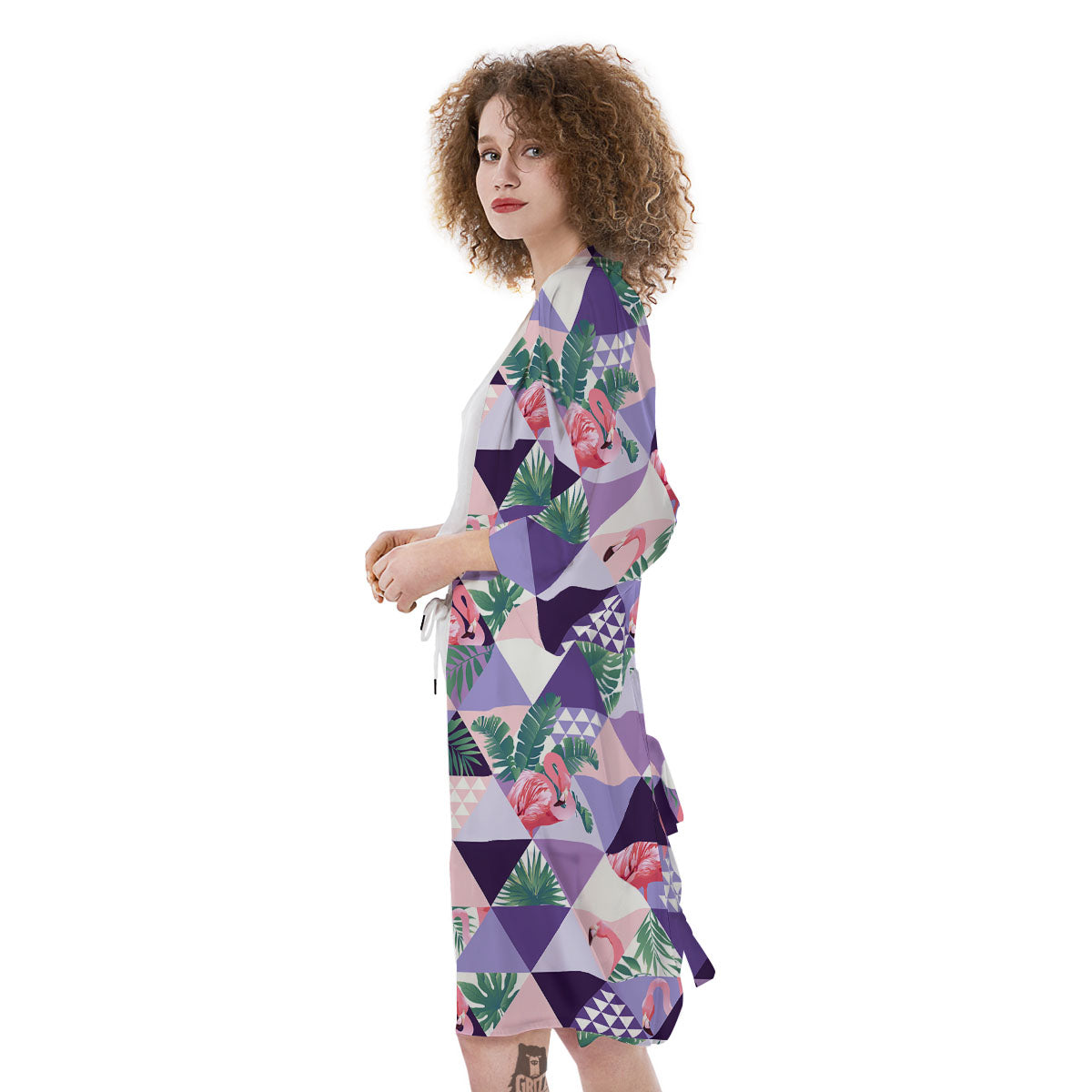 Flamingo Geometric Purple Print Pattern Kimono-grizzshop
