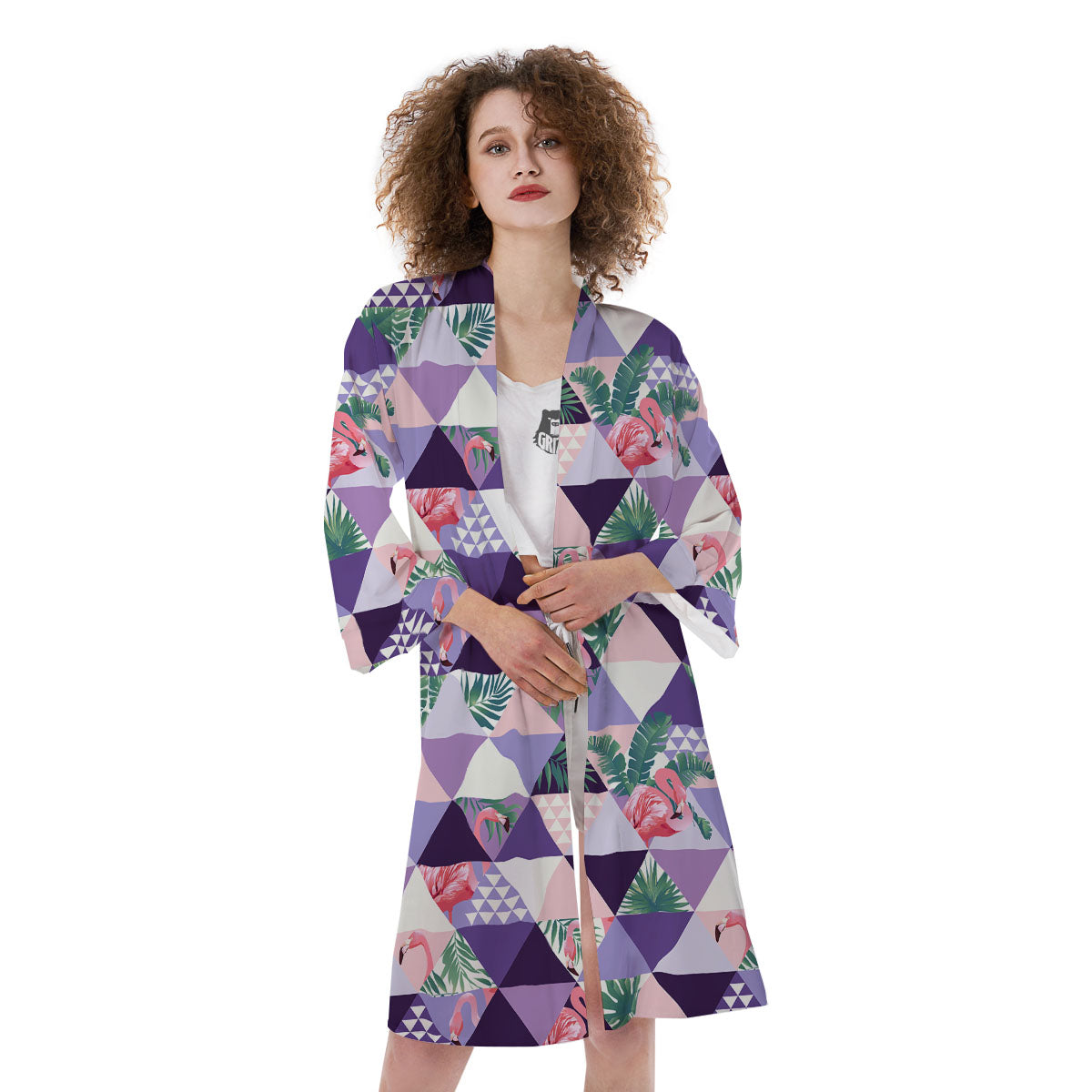 Flamingo Geometric Purple Print Pattern Kimono-grizzshop
