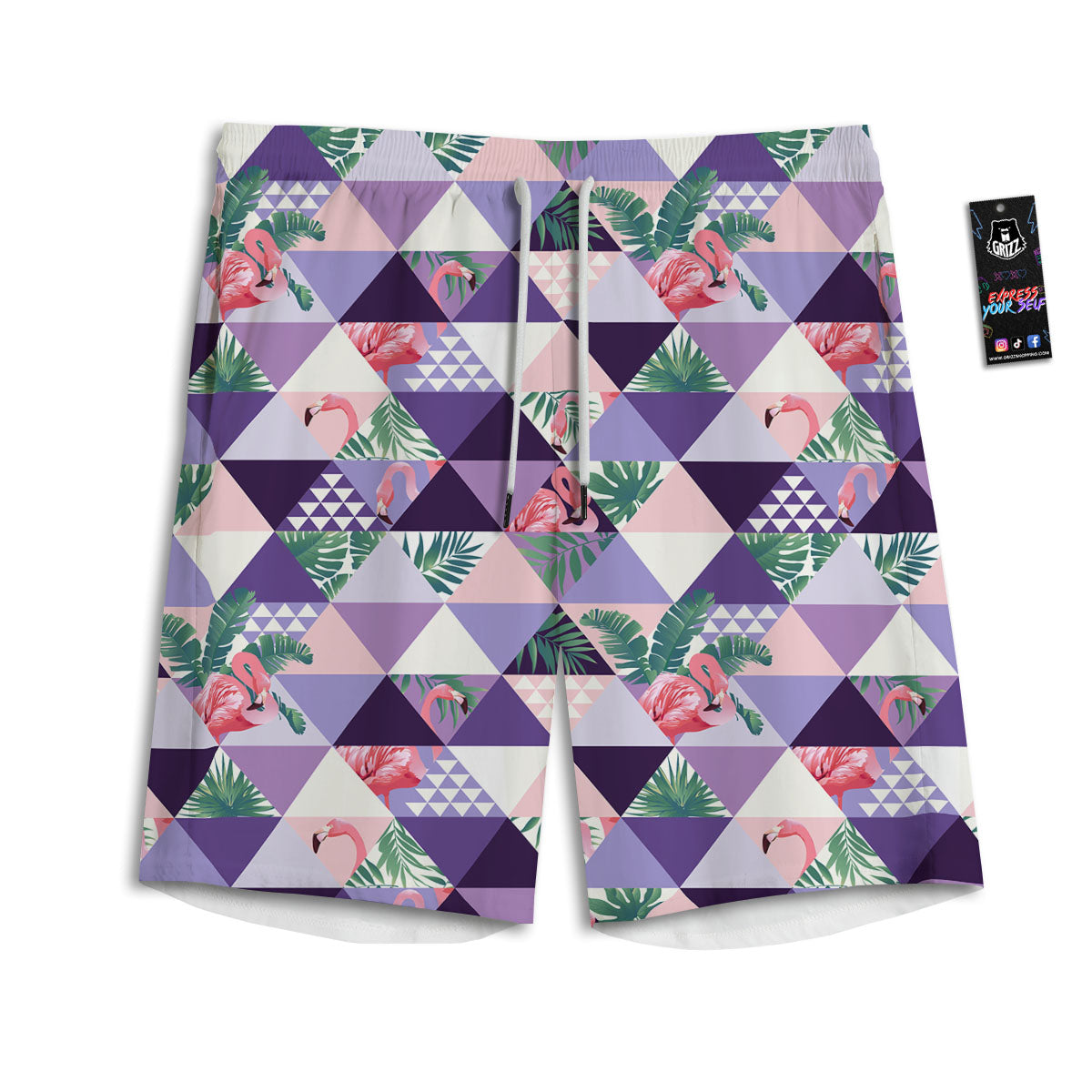 Flamingo Geometric Purple Print Pattern Men's Athletic Shorts