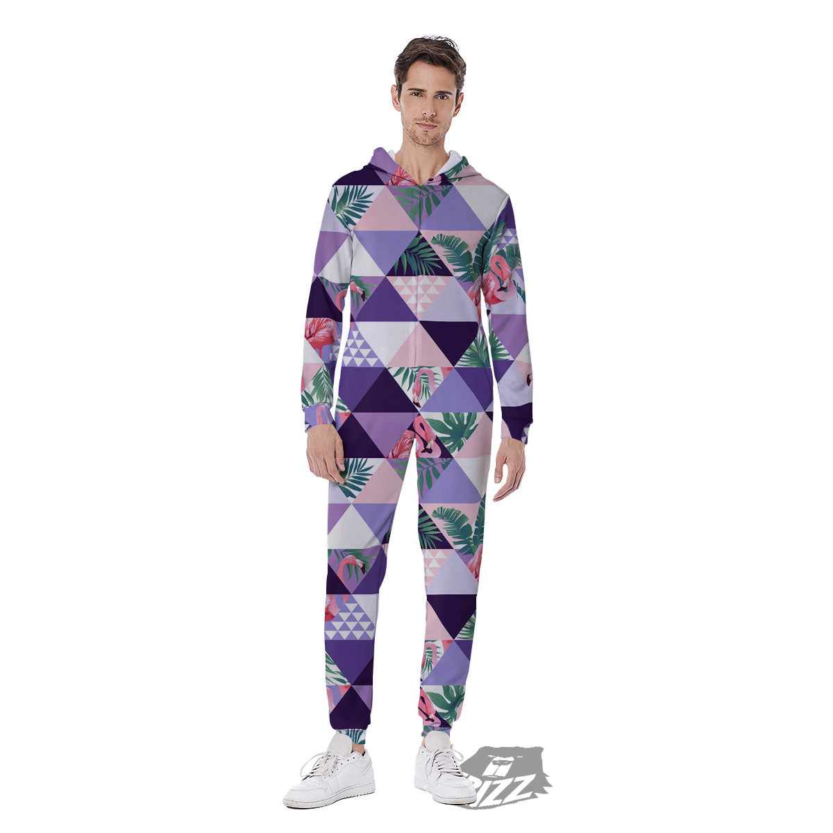 Flamingo Geometric Purple Print Pattern Men's Jumpsuit-grizzshop