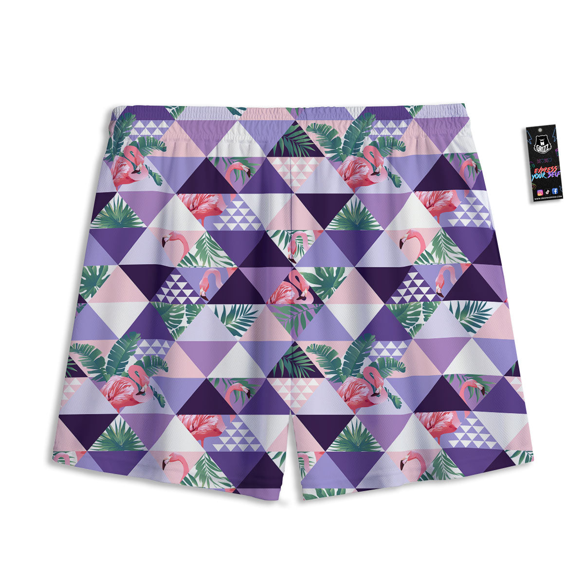 Flamingo Geometric Purple Print Pattern Mesh Shorts