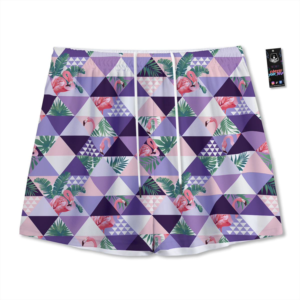 Flamingo Geometric Purple Print Pattern Mesh Shorts