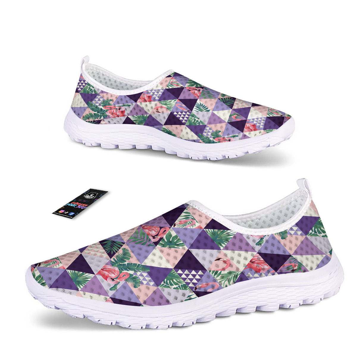 Flamingo Geometric Purple Print Pattern Nurse Shoes-grizzshop