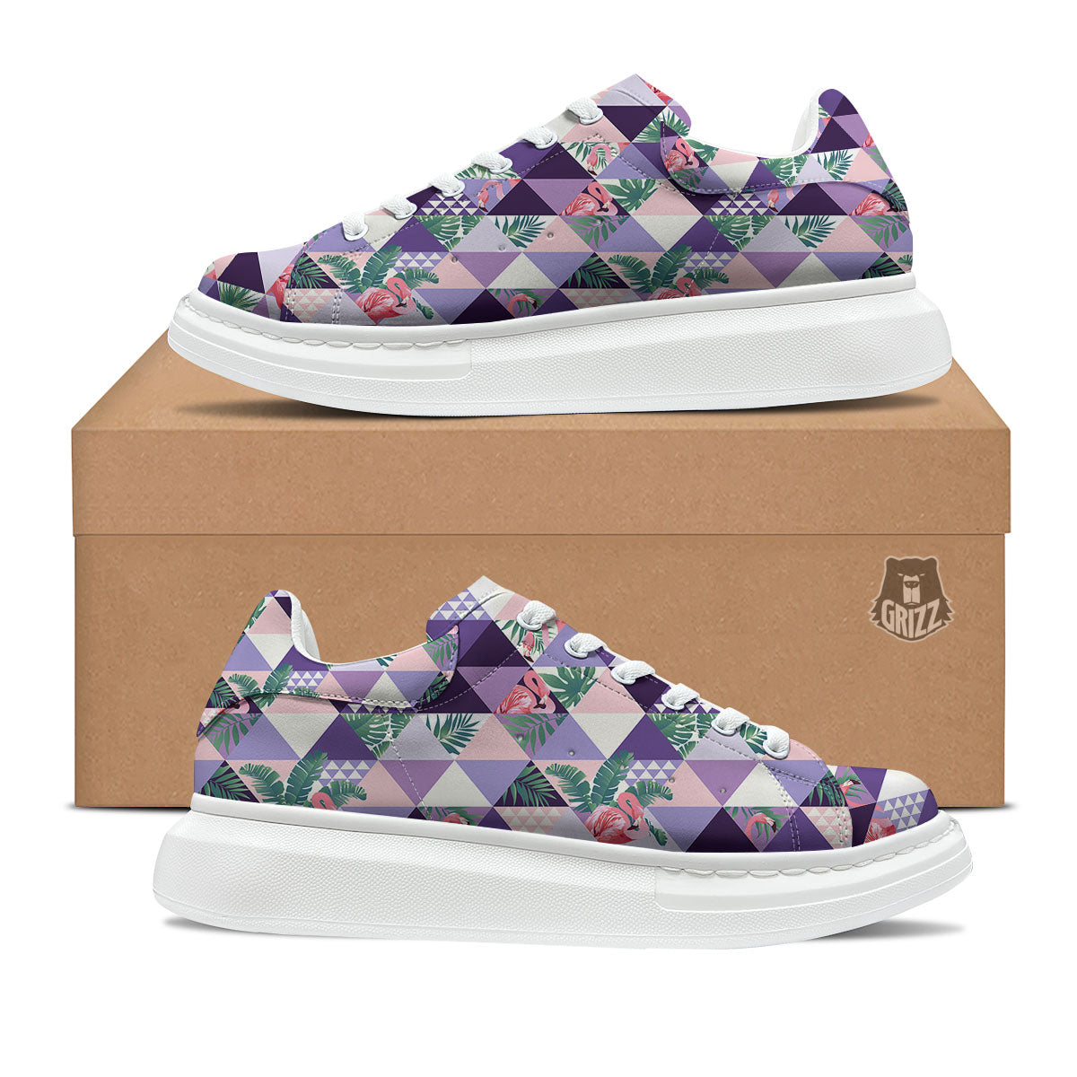 Flamingo Geometric Purple Print Pattern Platform Shoes-grizzshop