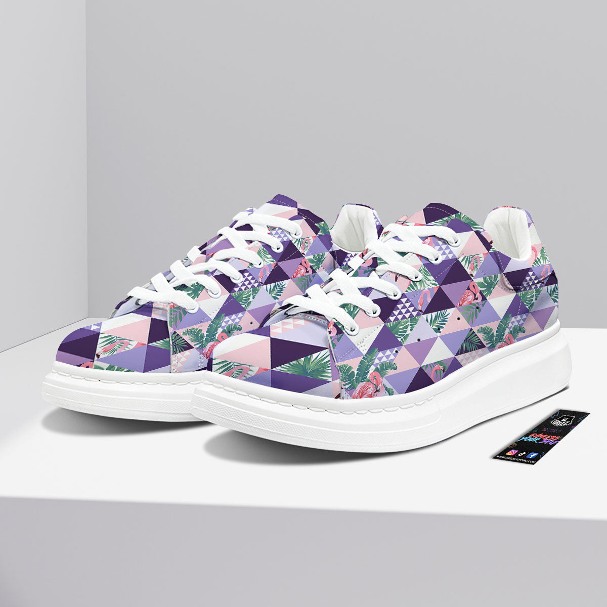 Flamingo Geometric Purple Print Pattern Platform Shoes-grizzshop