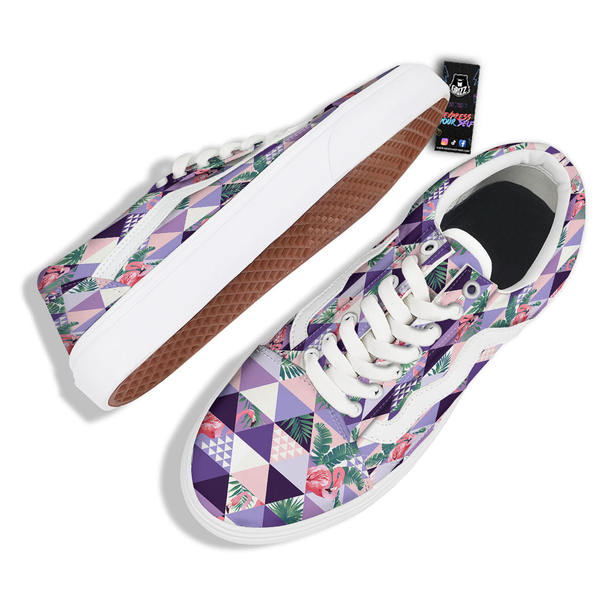 Flamingo Geometric Purple Print Pattern Skate Shoes-grizzshop