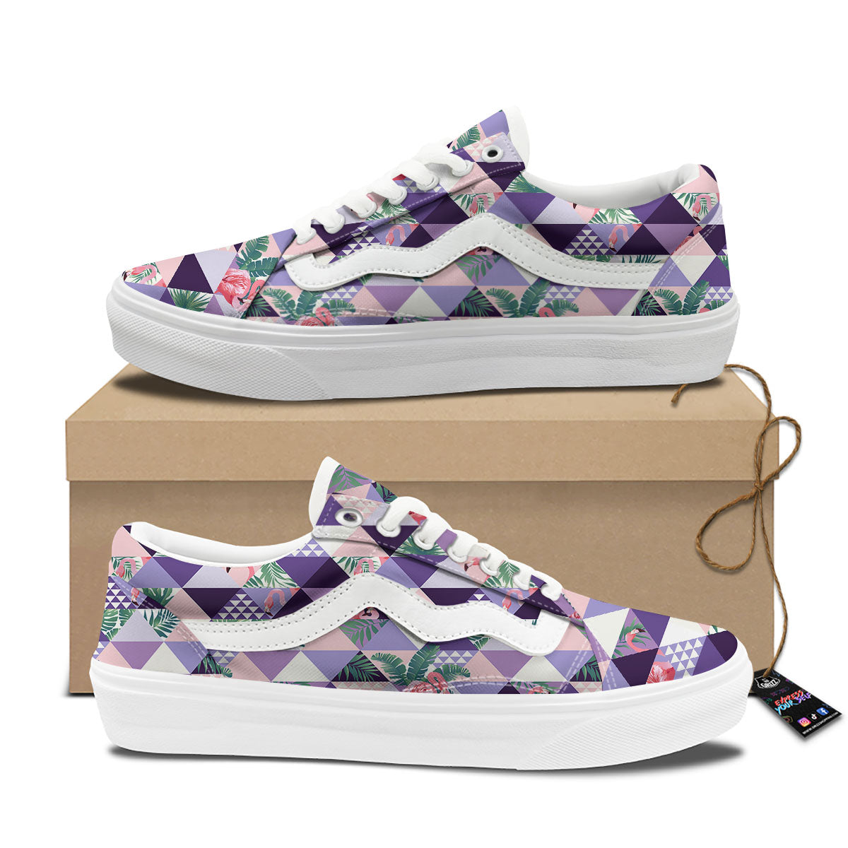 Flamingo Geometric Purple Print Pattern Skate Shoes-grizzshop