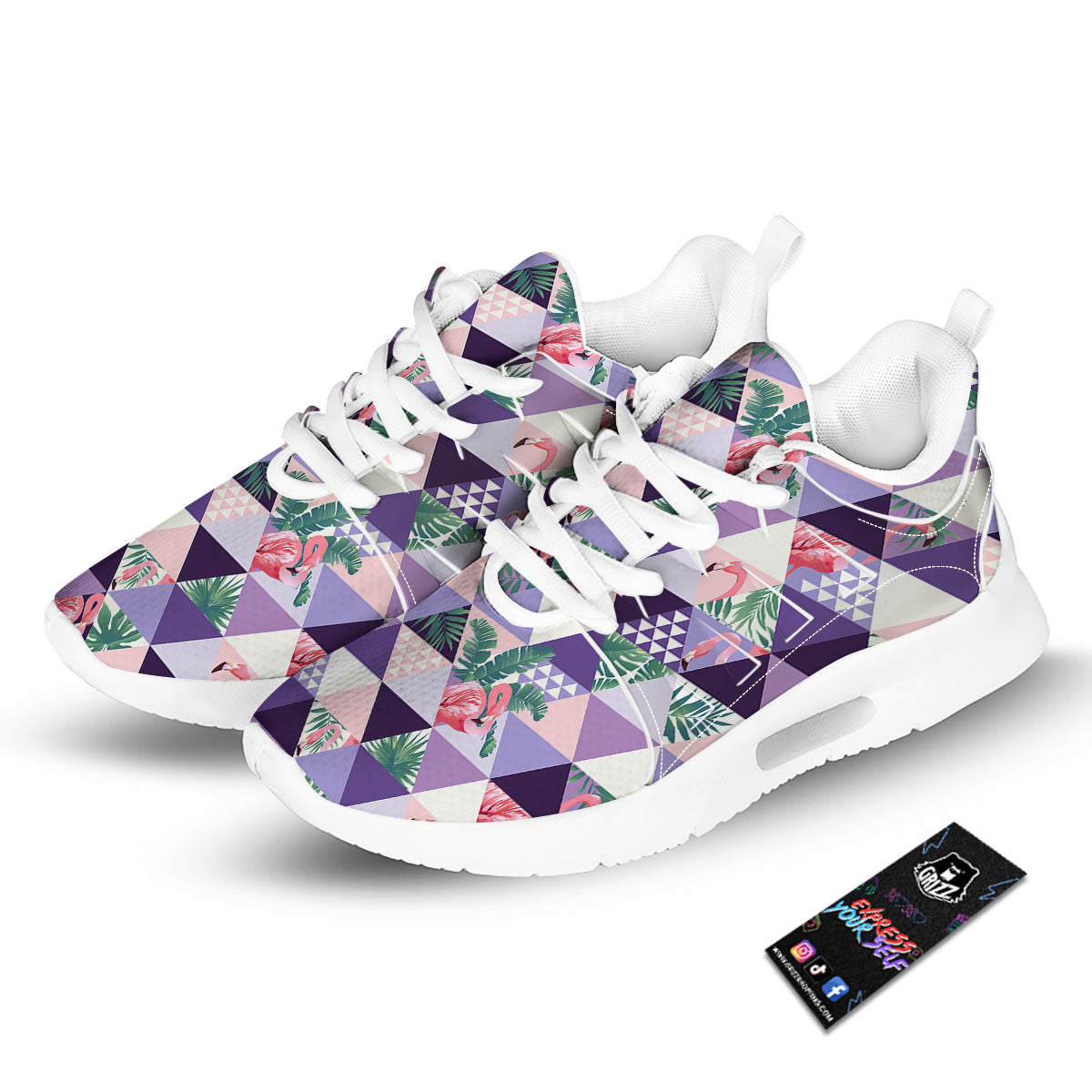 Flamingo Geometric Purple Print Pattern Tennis Shoes-grizzshop