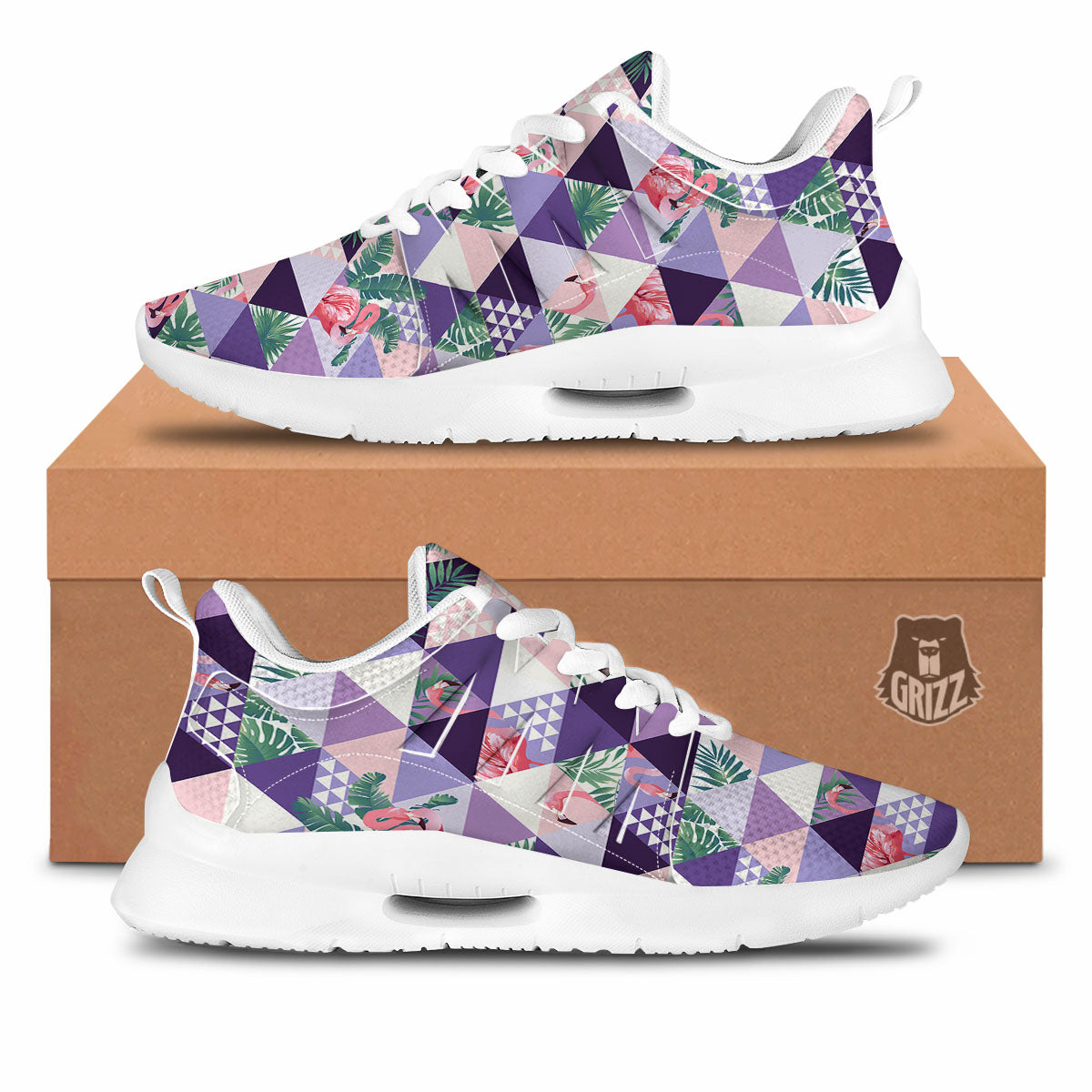 Flamingo Geometric Purple Print Pattern Tennis Shoes-grizzshop
