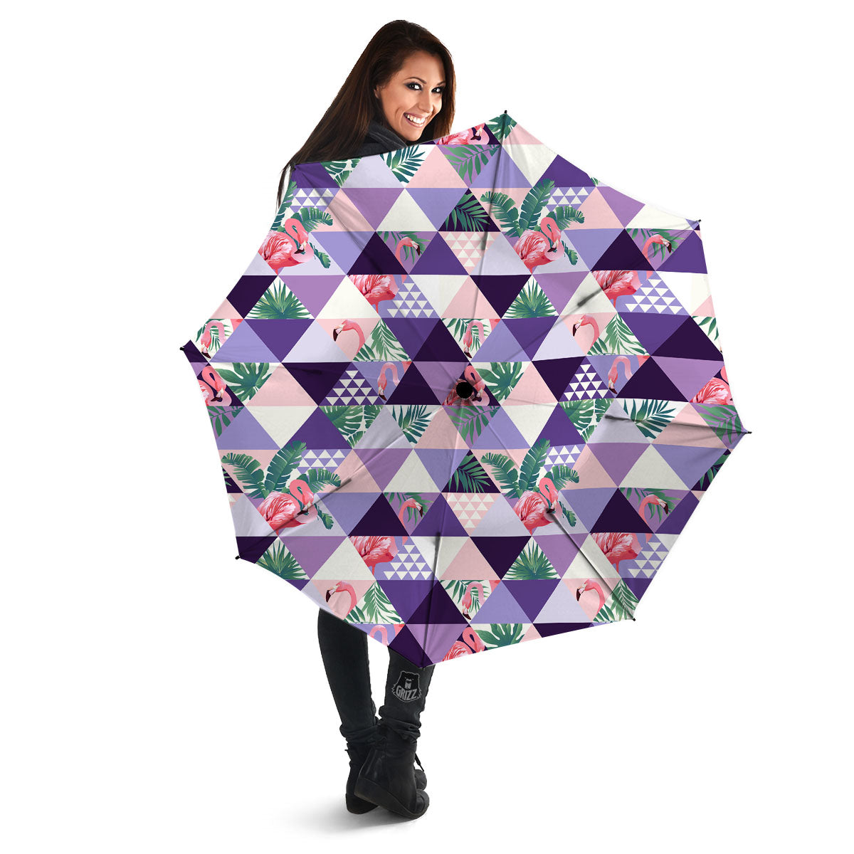 Flamingo Geometric Purple Print Pattern Umbrella-grizzshop