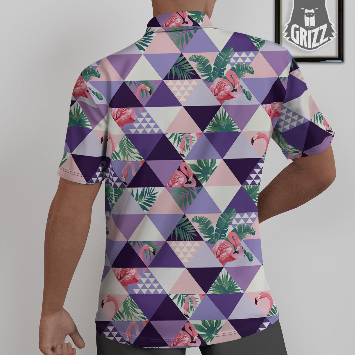 Flamingo Geometric Purple Print Pattern Untucked Shirts-grizzshop