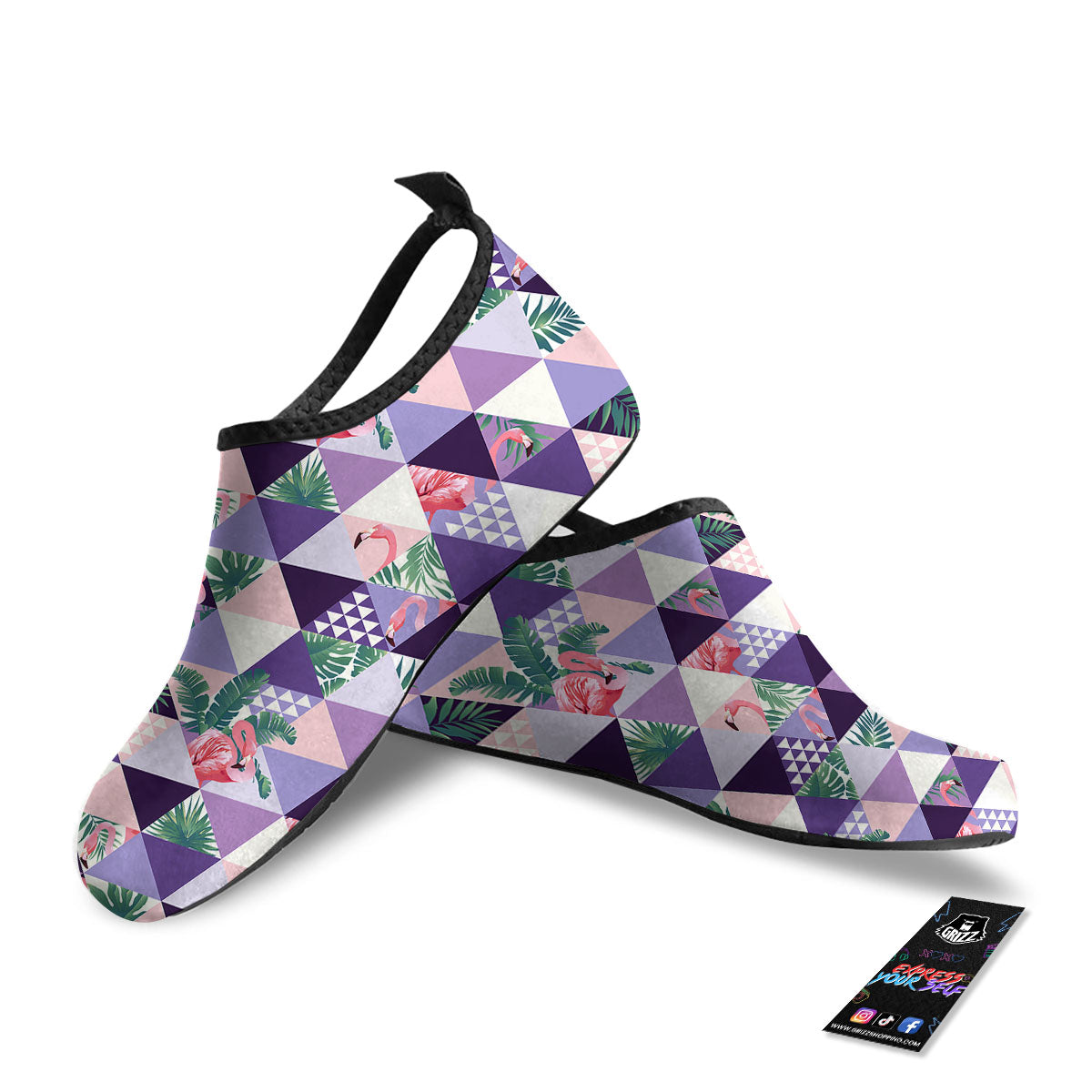 Flamingo Geometric Purple Print Pattern Water Shoes-grizzshop