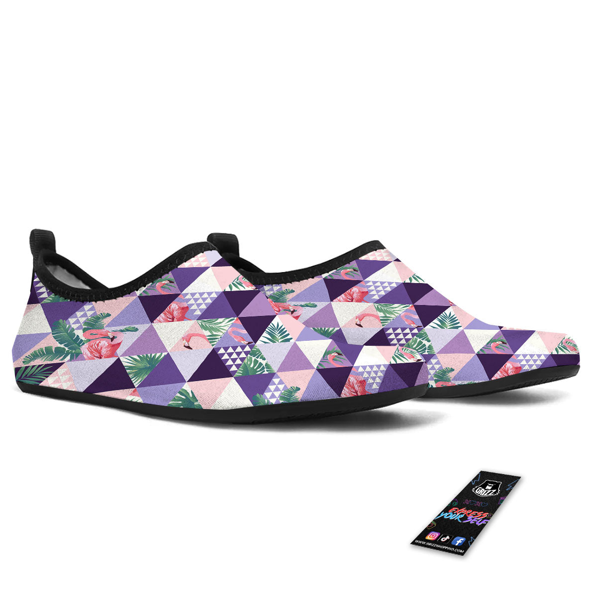 Flamingo Geometric Purple Print Pattern Water Shoes-grizzshop