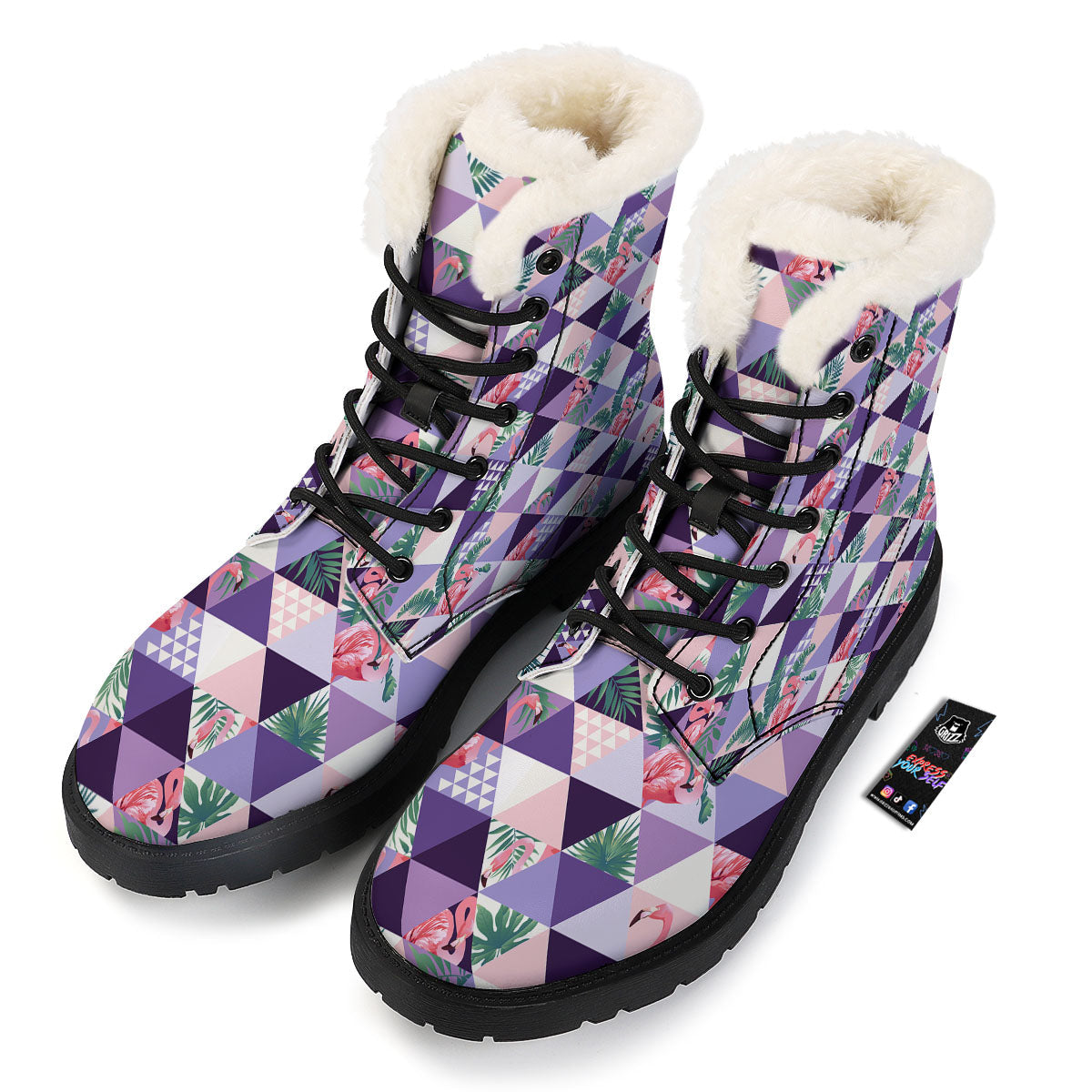 Flamingo Geometric Purple Print Pattern Winter Boots-grizzshop