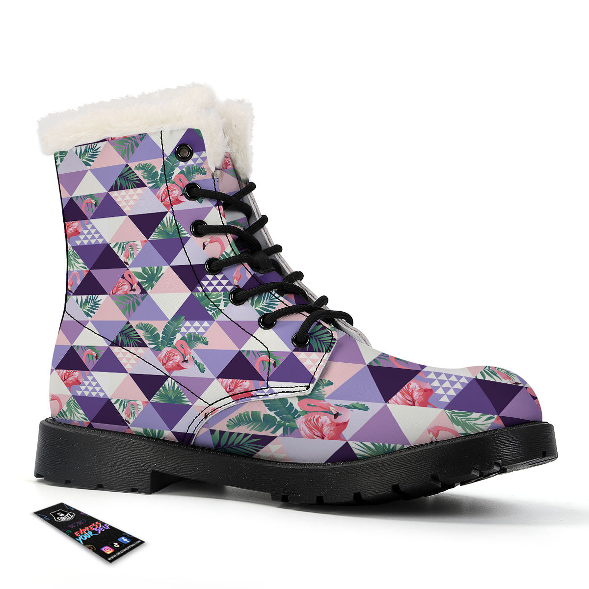 Flamingo Geometric Purple Print Pattern Winter Boots-grizzshop