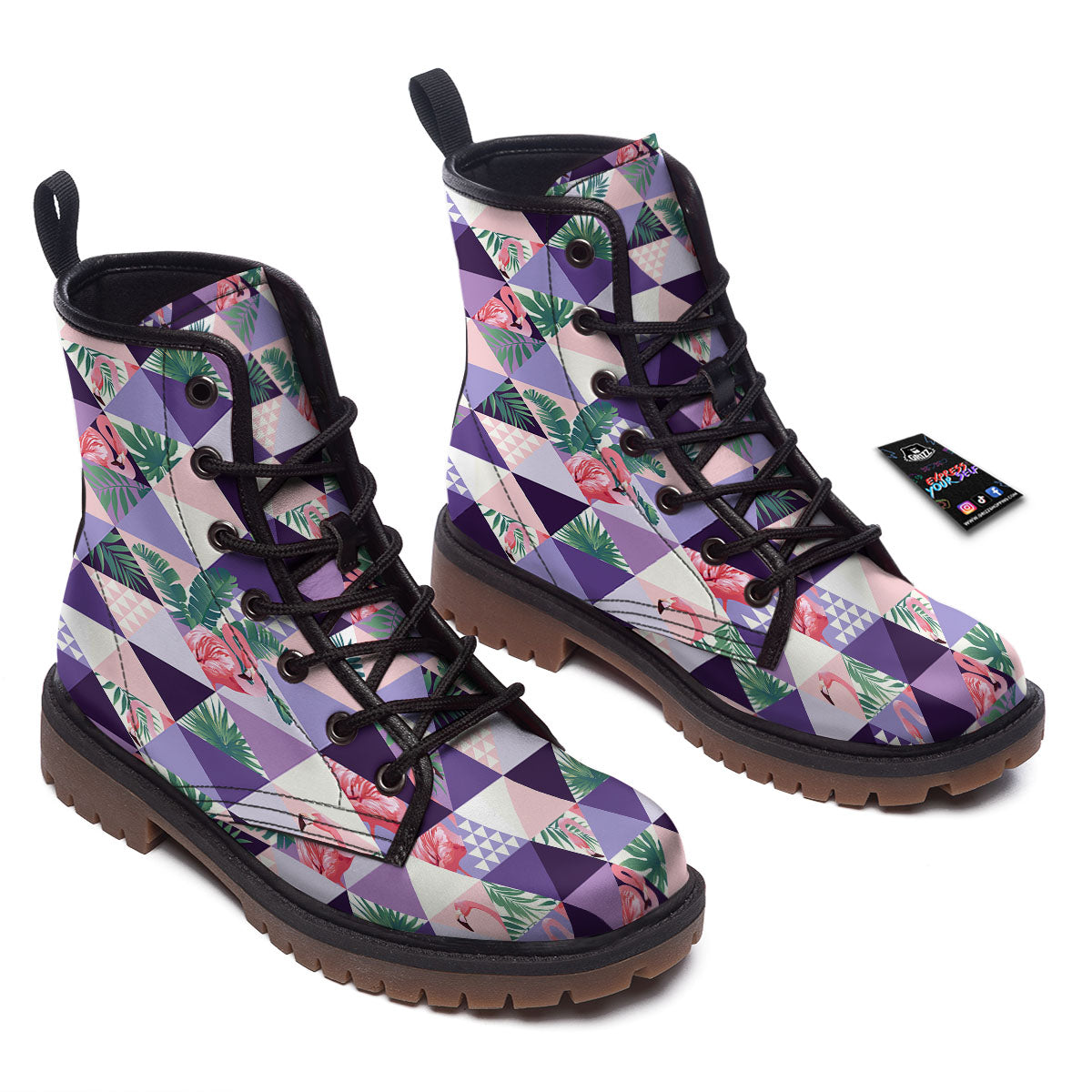 Flamingo Geometric Purple Print Pattern Work Boots-grizzshop
