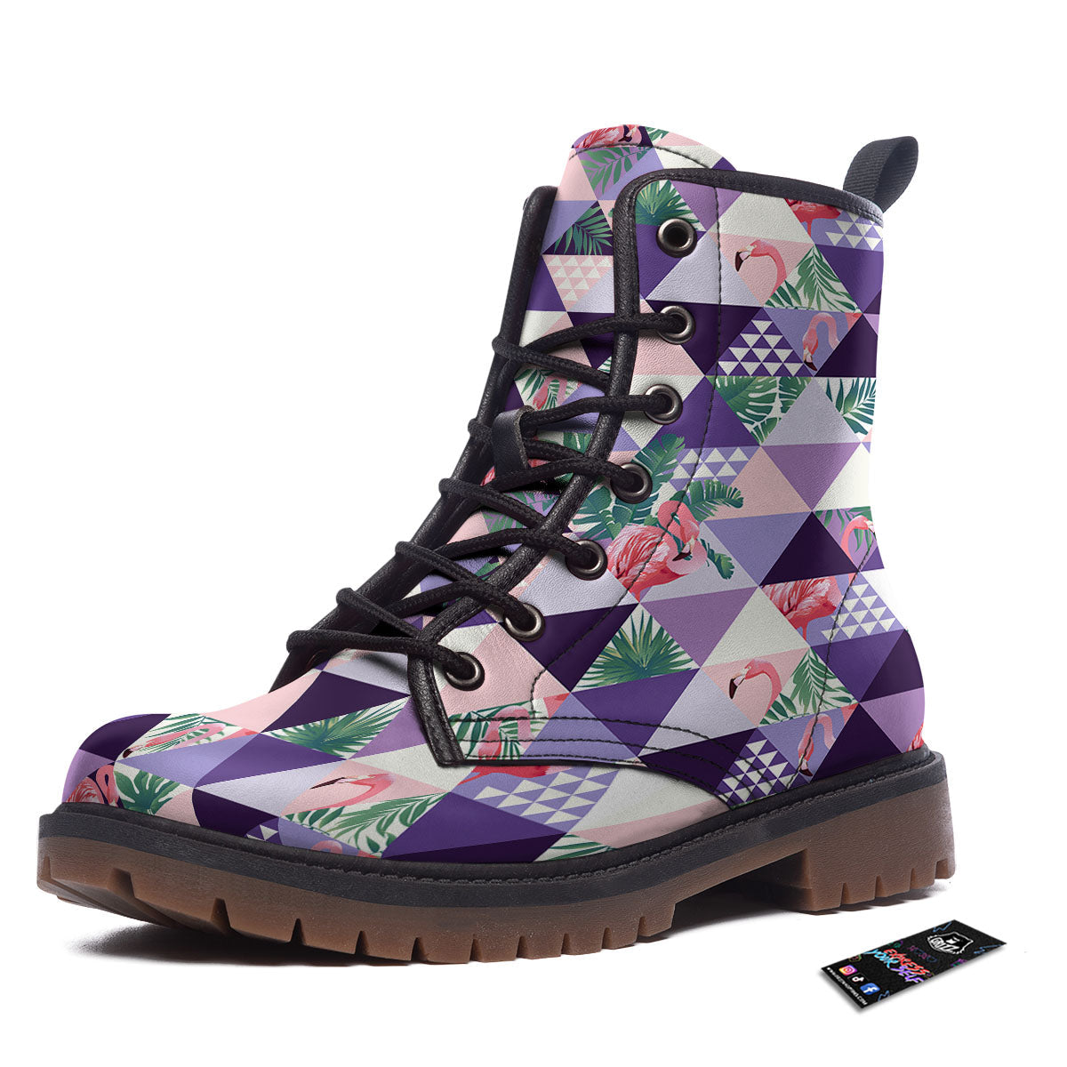 Flamingo Geometric Purple Print Pattern Work Boots-grizzshop