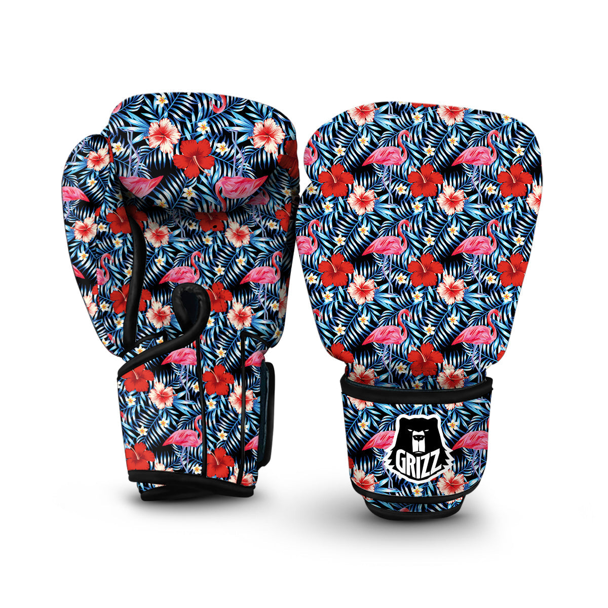 Flamingo Hawaiian Floral Tropical Flower Hibiscus Palm Leaves Pattern Print Boxing Gloves-grizzshop