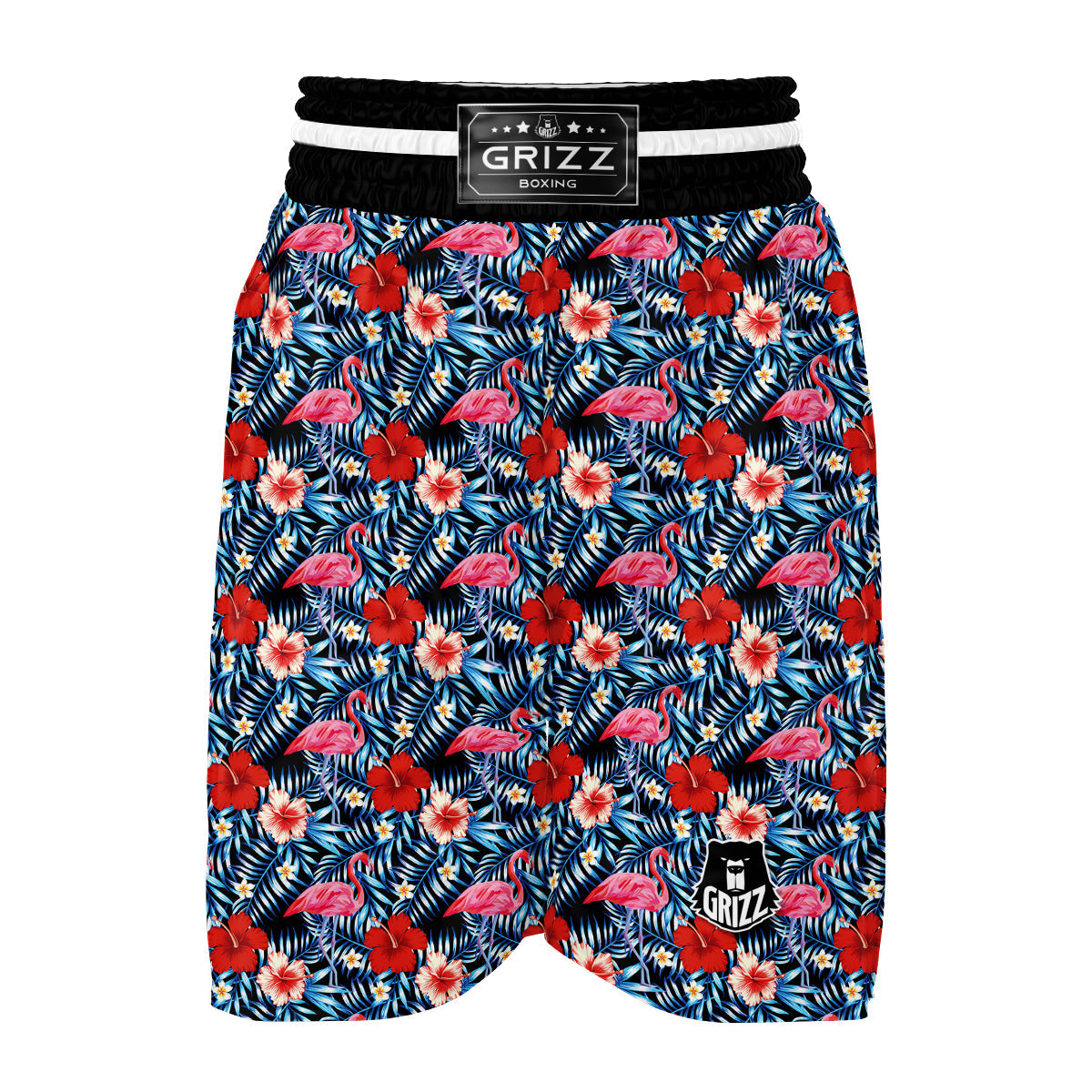 Flamingo Hawaiian Floral Tropical Flower Hibiscus Palm Leaves Pattern Print Boxing Shorts-grizzshop